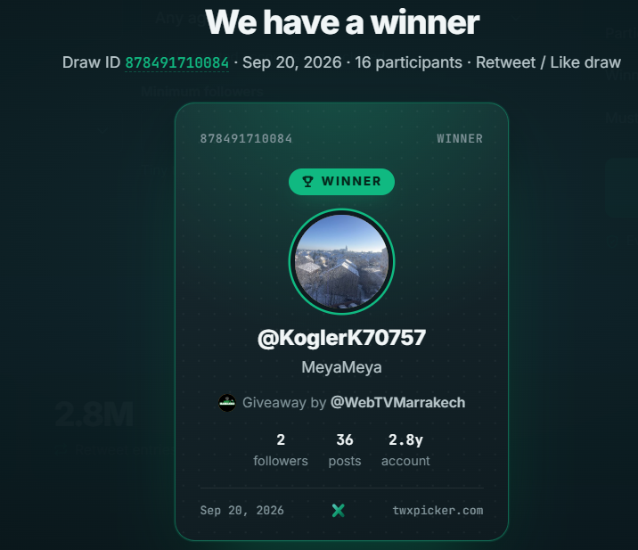 WebTVMarrakech's tweet photo. 🎉 Résultat du giveaway !

Félicitations à @KoglerK70757 qui remporte les 50 $ sur Shuffle 🥳

Merci à tous pour votre participation !
 D’autres giveaways arrivent très vite 👀 https://t.co/rZkOtA1vRl