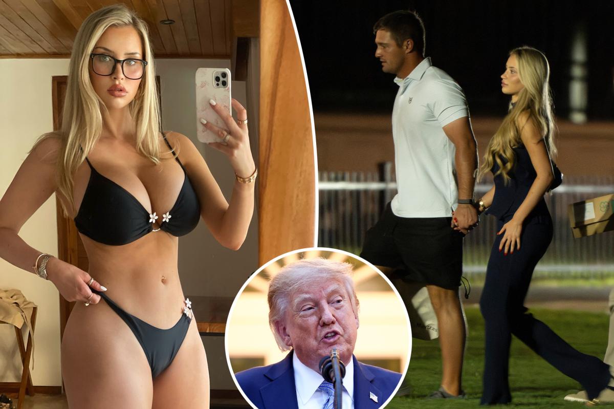 nypost's tweet photo. Trump spotted with golf star Bryson DeChambeau and his glam girlfriend after leaving Camp David early https://t.co/ROzl1uqump https://t.co/edQw1ieewZ