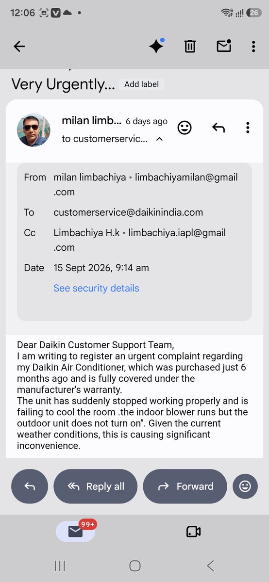 limbachiyamilan's tweet photo. @DaikinIndia No response for a service for a week https://t.co/fKC123abIu