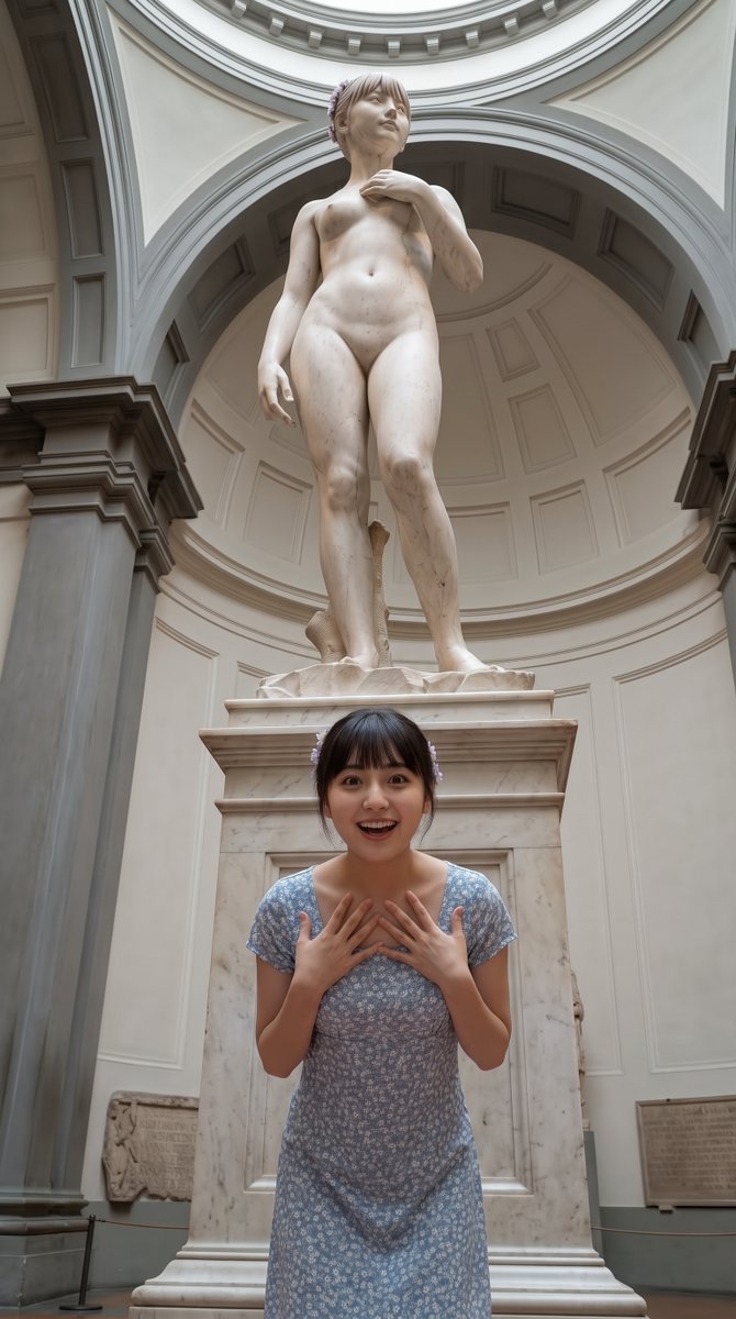 unrealolita's tweet photo. ねえ、見て… この像、私に似てない？ 私、ギリシャの女神の生まれ変わりかも？ ところで、体つきすごくいいね、私のセクシーな体と同じ。

Hey, look... doesn't this statue look like me? Maybe I'm the reincarnation of a Greek goddess? By the way, the physique is amazing—just like my own sexy body.