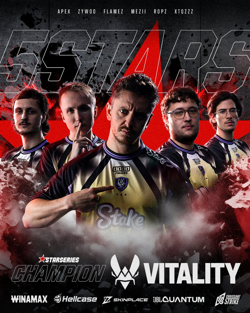 CroissantStrike's tweet photo. 🏆 LA 🇪🇺 @TEAMVITALITYCS REMPORTE LES STARLADDER 🇪🇸 STARSERIES FALL 2026 🏆

🥇🇫🇷 @Vitality_apEX
🥇🇫🇷 @ZywOo
🥇🇪🇪 @ropz
🥇🇮🇱 @flameZcsgo
🥇🇬🇧 @kingmezii
🥇🇫🇷 @XTQZZZ (C)
🥇🇫🇷 @MaT_CSGO (AC)

PREMIER TROPHÉE DE CETTE DEUXIÈME PARTIE DE SAISON ! 🐝🏆 https://t.co/9T5qQK0uTA