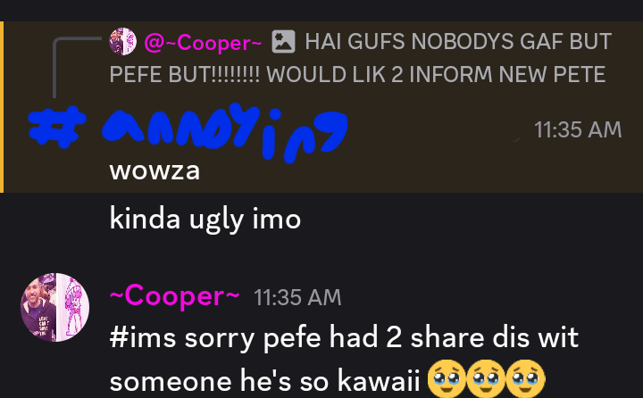 stubminecraft's tweet photo. COOPER IZ GONNA KMS ಠ⁠︵⁠ಠಠ⁠︵⁠ಠಠ⁠︵⁠ಠಠ⁠︵⁠ಠಠ⁠︵⁠ಠ I SHARE DA NEW PETE PICTURES WIT DAT ANNOYING PERSON AND????LOOK AT HIM HE HAS SO MUCH JOY IN HIS HEART??? Den dey have da balls 2 send twink ass right after saying it's better 🫩🫩🫩 https://t.co/XhNpb5Vglu