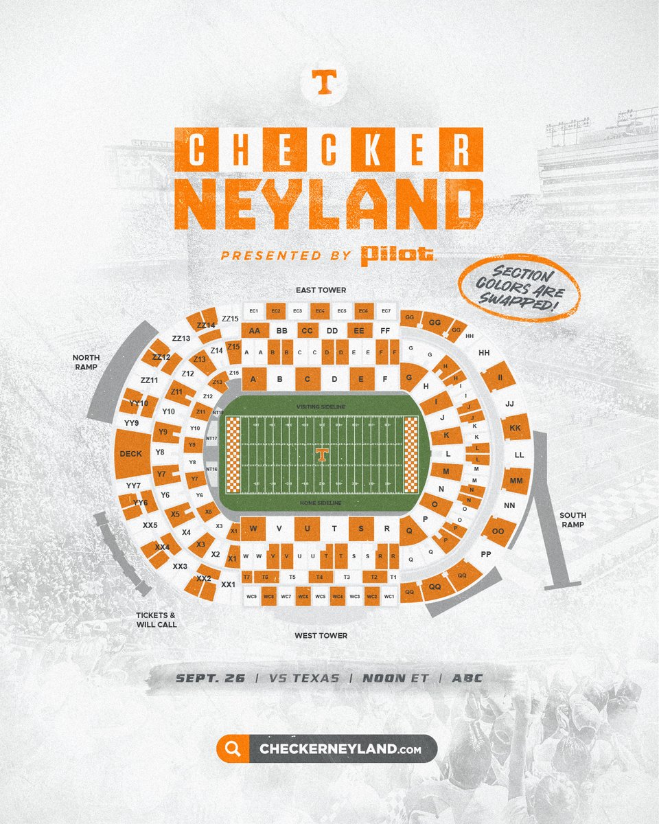 Vol_Football's tweet photo. It's CHECKER NEYLAND week. 🟧⬜️

By popular demand, section colors have swapped‼️

Find your color → https://t.co/dzejQHiyZi https://t.co/0yGTKRKKEy