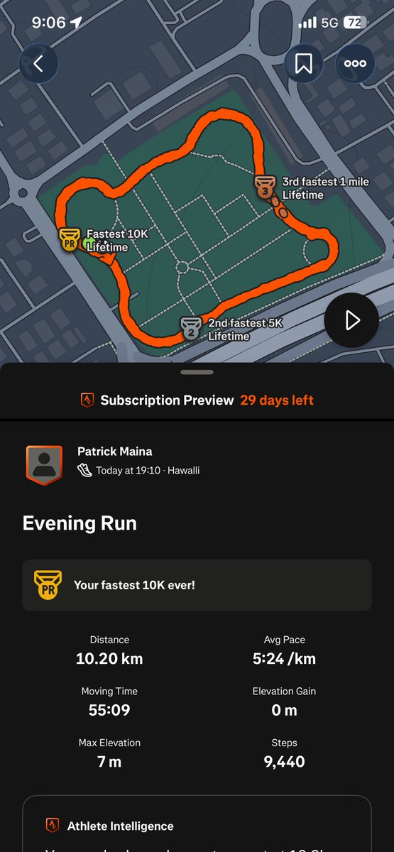 MainaPattyz's tweet photo. With running - once you stop, you’ll start allover again. 1st 10k in years feels great. https://t.co/ppEuapV8xK