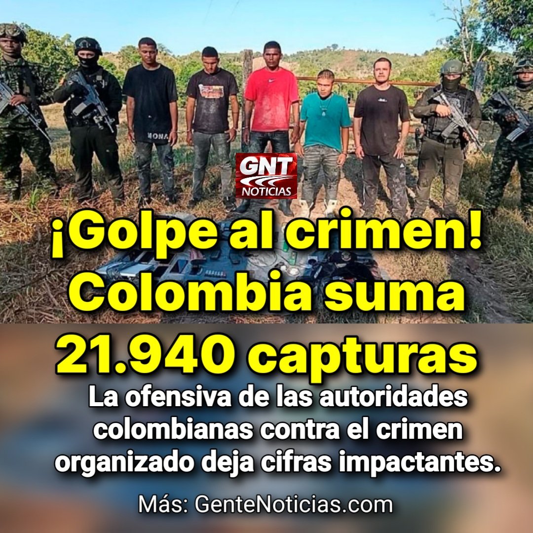 GenteNoticias's tweet photo. ¡Golpe al crimen! Colombia suma 21.940 capturas en 40 dias de nuevo gobierno 

El presidente De La Espriella presentó  resultados de la estrategia de seguridad desplegada por las Fuerzas Militares y la Policía Nacional contra el narcotráfico y diferentes estructuras criminales que operan en Colombia.
Más: https://t.co/VM8Cpuyv83 

#seguridad #ordenpublico #detenciones #colombia