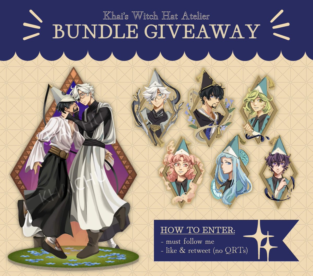 khaichu17's tweet photo. ✨️ WITCH HAT MERCH GIVEAWAY ✨️

💫 to enter:
- must follow me
- like &amp; retweet (no QRTS)

💫 the (1) winner gets: 
- orufrey standee
- all 6 wha wooden charms
- free shipping included (international OK) 

winner will be announced on OCTOBER 4TH :)

#witchhatatelier #orufrey https://t.co/er52M3jSD1