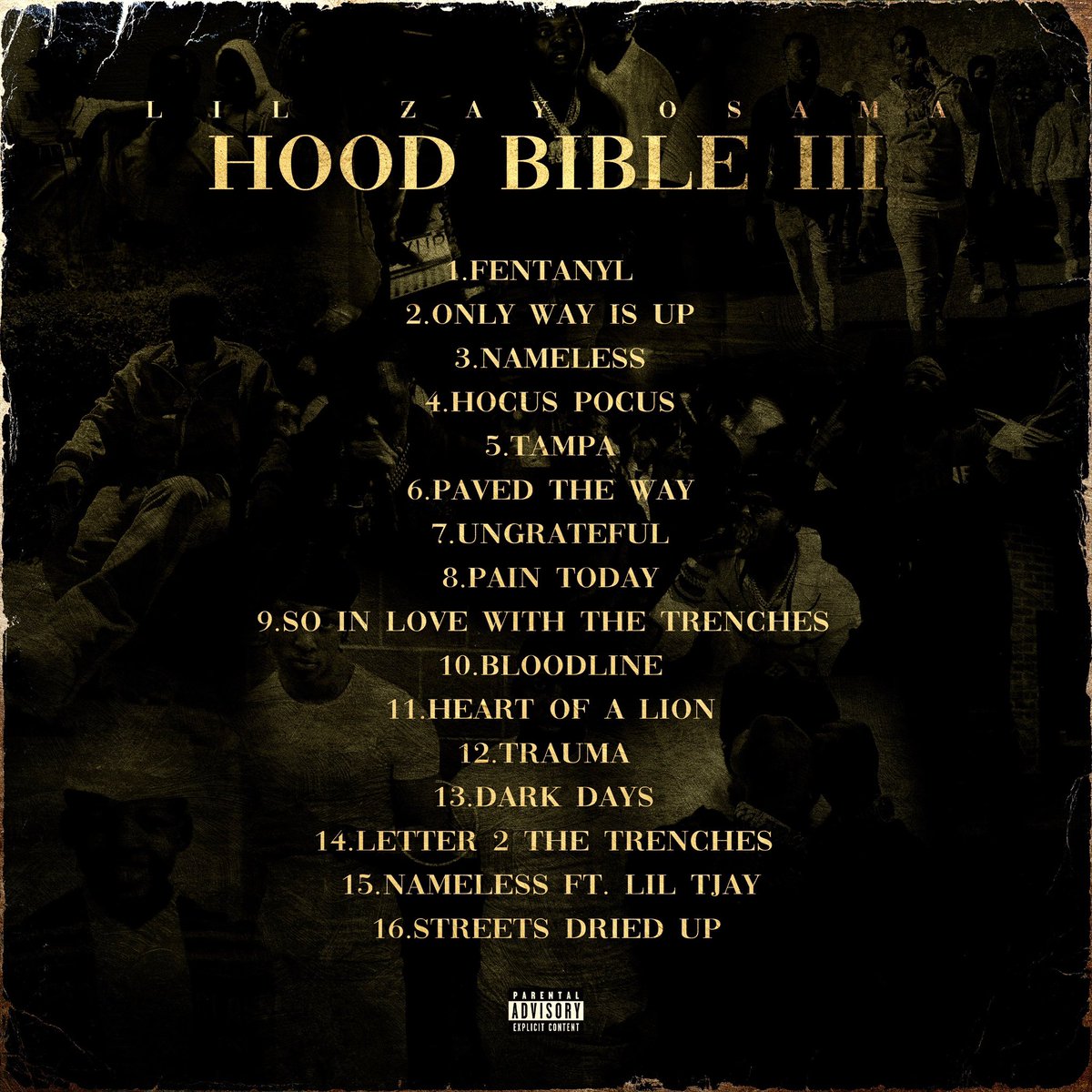 LilZayOsama's tweet photo. Hood Bible III drops on all platforms 10/8. But if you want to listen now the tape is already available on my app https://t.co/DoPOR68Ndr #trenchbaby #thesavior https://t.co/AX4Agpwfab https://t.co/9duwMDZUrT