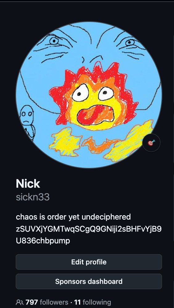 sickn33's tweet photo. I added the CA to my GitHub

CA: zSUVXjYGMTwqSCgQ9GNiji2sBHFvYjB9U836chbpump https://t.co/FZUVr0JqlW