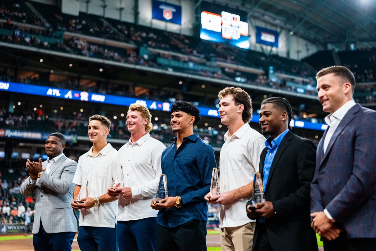 AstrosPlayerDev's tweet photo. Today, the #Astros honored their 2026 Minor League Players of the Year in Houston.

Congratulations to Jason Schiavone, Bryce Mayer, Anthony Huezo, Max Holy and Yamal Encarnación on outstanding campaigns. https://t.co/ZZL9kAE5nA