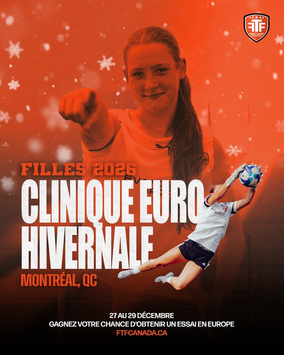 FTFCanada__'s tweet photo. 🔥 Montréal 🇨🇦 Le Winter Euro ID Clinic arrive!

⚽️ Coachs UEFA
🌍 Recruteurs européens
🎯 Essais en club

177 offres déjà attribuées. Places limitées!

📍 27-29 déc. 2026
🔗 Lien en bio

#FTFCanada #WinterEuroIDClinic https://t.co/aN5eaOrldB
