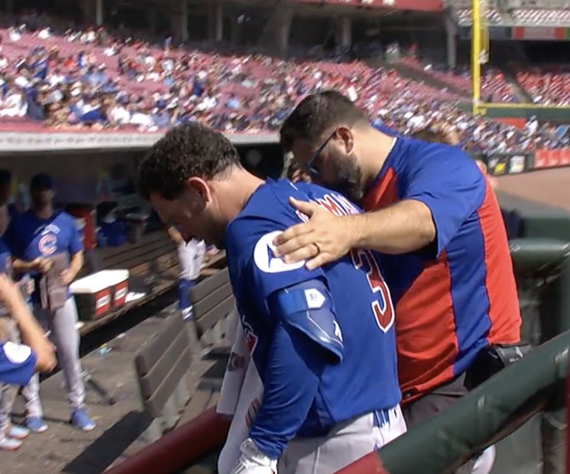 brendan_cubs's tweet photo. Bregman took a foul ball off the face while standing in the batter's on-deck circle. Hard to tell exactly where it hit him in the face, but it looks gruesome, blood dripping everywhere. Looks like eye or nose area. Yikes, man. Really unfortunate. https://t.co/6iFNhn2VKg