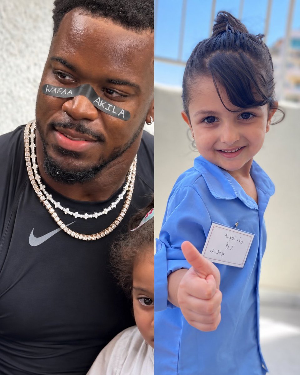 omarsuleiman's tweet photo. I’m so proud of you Azeez.

My brother, who went to Jordan to be with Palestinian refugees this summer. Who spends time with Palestinian children with missing limbs in Houston. Who is using every week of his pro bowl NFL career to honor a Palestinian child despite the fines. 

This week it’s Wafaa Akila who was only 8 years old when she was murdered in an Israeli airstrike.

In the sports and entertainment arenas run by many of the same types of people who run government, choose to be like @A_train2_ @KyrieIrving and @macklemore.