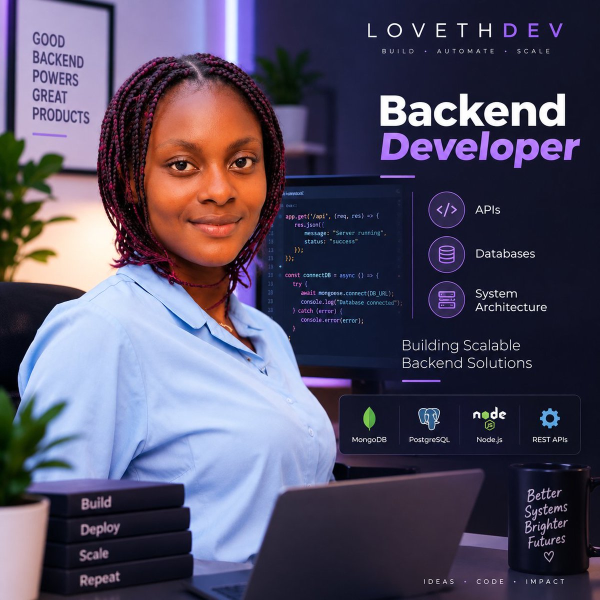 LovethDev's tweet photo. Great products need powerful foundations. 🚀

I build secure, scalable backend systems that power modern applications.

#BackendDevelopment #NodeJS #APIs https://t.co/prLYyutq86
