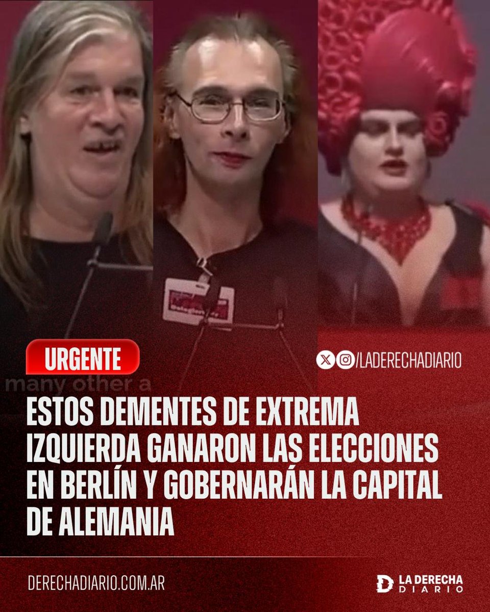 laderechadiario's tweet photo. 🚨🇩🇪🏳️‍🌈🏳️‍⚧️ | DISTOPÍA EN ALEMANIA: Estos dementes monstruos y horrendos travestis de extrema izquierda, líderes del partido Die Linke, ganaron las elecciones en Berlín y serán los encargados de gobernar la capital del país tras formar gobierno con los Verdes y los socialdemócratas. https://t.co/7EM5yvXHei