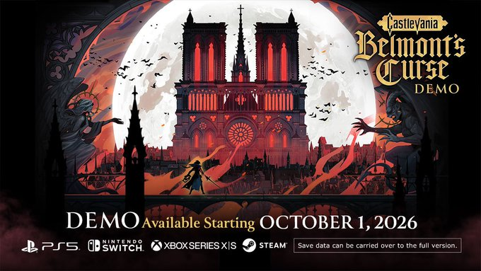 IdleSloth84_'s tweet photo. Castlevania: Belmont's Curse Demo | October 1

• Frame Rate @ 60 fps (Nintendo Switch: 30 fps)
• File Size:
- PS5 - 6 GB
- XBOX - 5 GB 
- Steam - 4 GB
- Switch - 3 GB

* Save data from the demo can be transferred to the full version.
* The demo and full version must be played on the same platform and with the same account.
* The demo save data must be retained in order to transfer progress.
* Certain features and content may be restricted in the demo version.
* The full version must be updated to the latest version when transferring save data.

https://t.co/vUZEglsZJs