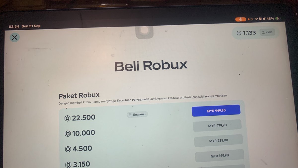 JxDyy4's tweet photo. abisin stock.
Wts visend/usn fast
1.100robux/160k
Rekber/mm on

#zonauangㅤ https://t.co/cv4J2PEUpz