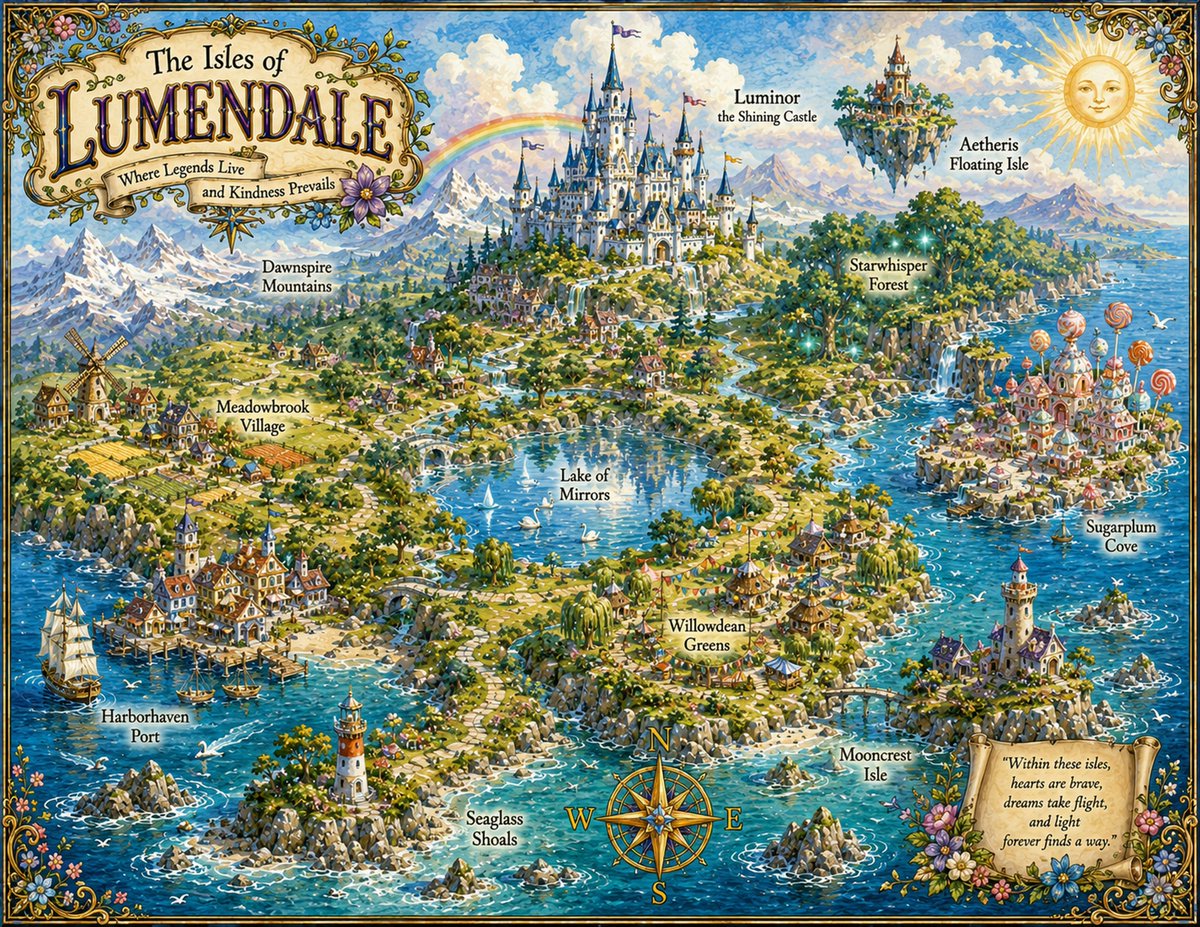 ElsewhereArch's tweet photo. A Map of Elsewhere - Lumendale

#FantasyMap #FantasyCartography #Worldbuilding #MapArt #TheElsewhereArchive #AIArt https://t.co/H1zvPjeEqw