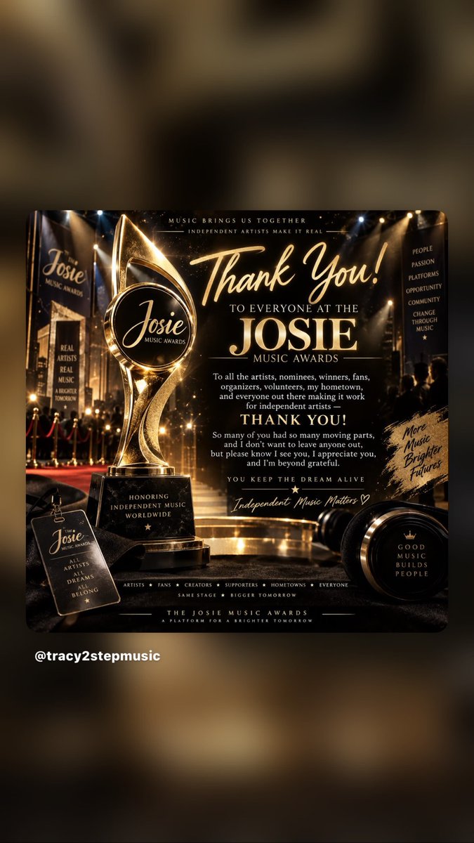 2stepact's tweet photo. Huge congratulations to everyone recognized at the Josie Music Awards! 🏆🎶

From my Nashville roots to my Texas home, I’m so proud to see independent artists, songwriters, musicians and industry friends continuing to MAKE IT HAPPEN.

NASHVILLE ❤️ TEXAS 🤠 MUSIC 🎶

Thank you to the Josie Music Awards for continuing to give independent music a stage and a voice.

Keep writing. Keep playing. Keep believing. Keep showing up. ⭐

#JosieMusicAwards #IndependentMusic #NashvilleMusic #TexasMusic #IndieArtist #MusicIndustry #Tracy2Step