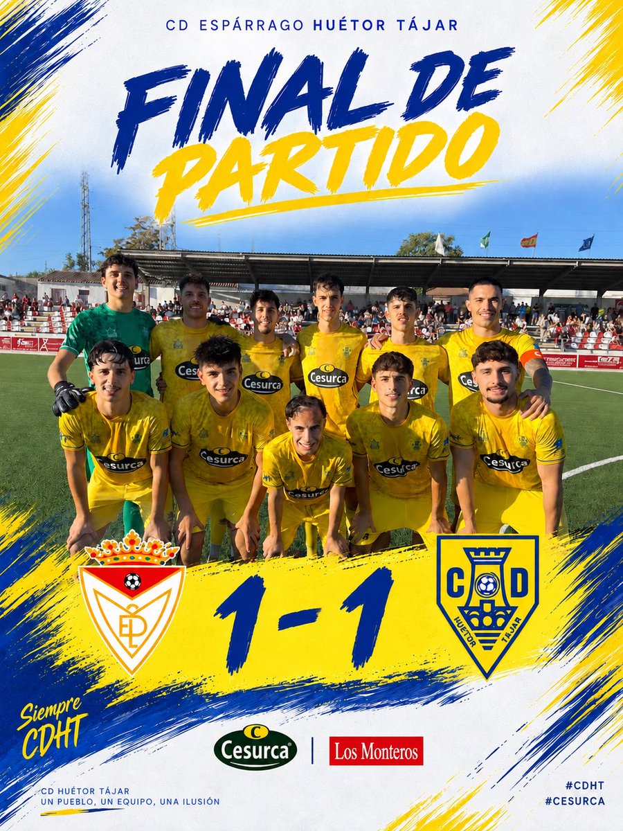 CDHuetorTajar's tweet photo. 🔚 FINAL DE PARTIDO 🔚

🤝 Nos volvemos a casa con un punto importante fuera de casa. Un empate que suma y nos hace seguir avanzando. 💪🏻💛💙

¡Seguimos trabajando, equipo! ⚽️

#CDHT #CESURCA https://t.co/3QalOaE13A