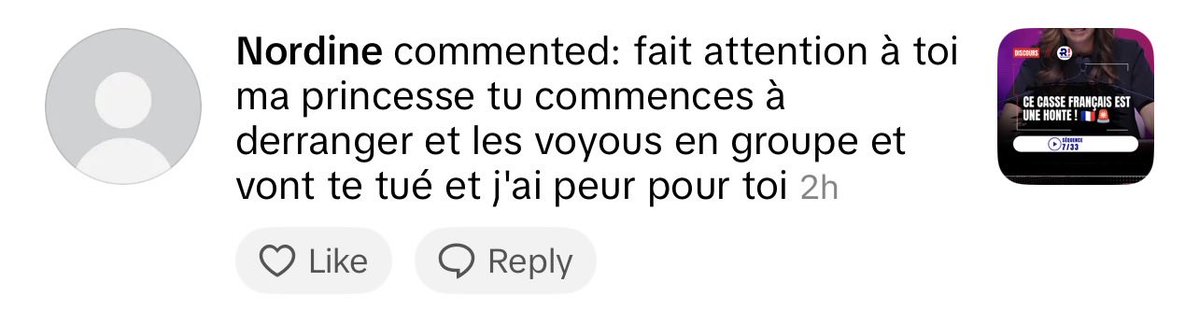 Le_Signal_Z's tweet photo. Voilà un commentaire posté sur notre compte TikTok sur un extrait du récent discours de Sarah Knafo. https://t.co/tmwNn86ll9