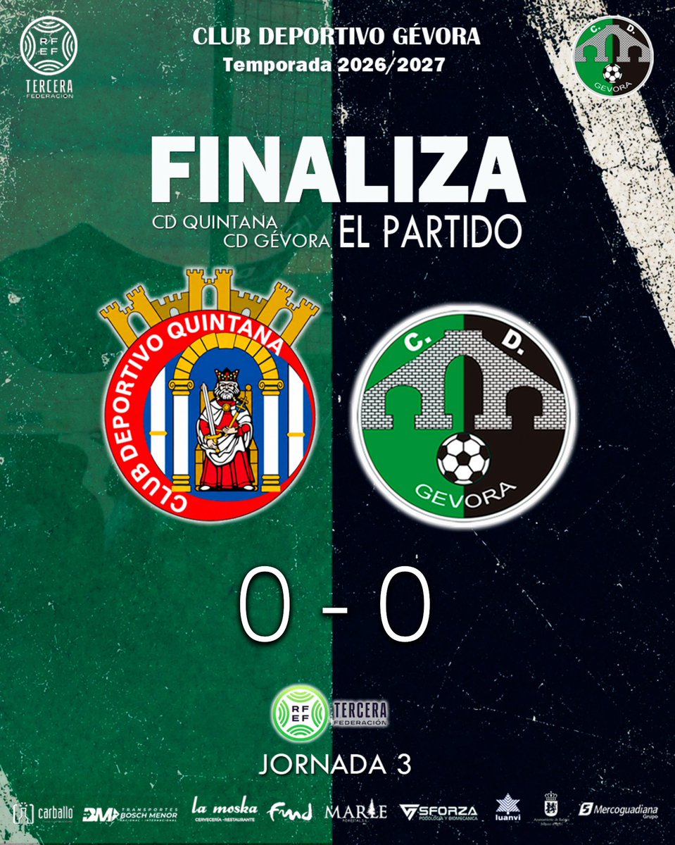 CdGevora's tweet photo. 🔚 𝐅𝐈𝐍𝐀𝐋𝐈𝐙𝐀 𝐄𝐋 𝐏𝐀𝐑𝐓𝐈𝐃𝐎

🛘 @CDQuintana2024 0-0 @CdGevora 💚

🟰 Tablas en un partido algo descafeinado por nuestra parte. 

☑️ Buen punto sumado fuera de casa. 

#Jornada3 
#CDQCDG  
#OrgulloDePertenencia https://t.co/y5cgVGD8TN