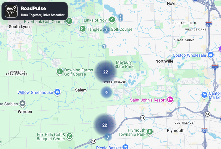 Road_Pulse's tweet photo. Michigan showing up on the RoadPulse map today ๐
Nice to see drivers around Novi, Northville, Salem and Plymouth contributing road data just by driving.
Every trip helps make the road picture a little clearer.
Thank you, Michigan. ๐๐
#RoadPulse #Michigan #RoadConditions https://t.co/ZHbBSNG98G