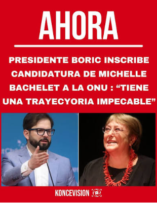 Iherreraa's tweet photo. Boric fue quién inscribió la candidatura de Bachelet a la ONU, y el resultado ya todos lo sabemos.  Boric se cagó a Isabel Allende y ahora a Bachelet, pero los zurdos culpan a Kast. https://t.co/jVYUCU7KQu