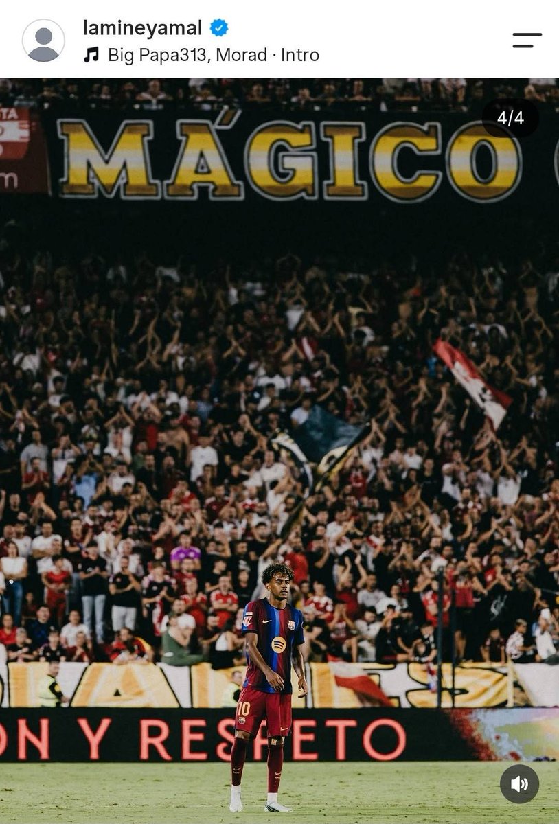 BarcaTimes's tweet photo. Spanish Twitter is going crazy over this detail. Lamine Yamal continues his 'beef' with Sevilla fans. 😂

In his post-match Instagram dump, he used singer Morad’s Intro playing:

“Entro pa’ Sevilla con la ‘cami’ del Betis.”
(“I enter Seville wearing a Betis shirt.”) 🟢😁 https://t.co/Nonjbuf9Yr