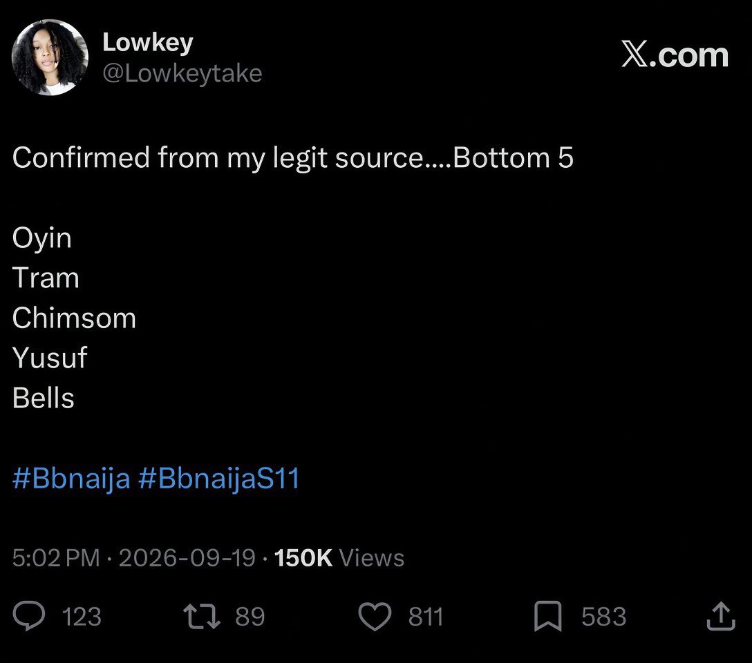 Lowkeytake's tweet photo. My source never fails.. Y’all better put some respect on my name!!! 👌🏾
#Bbnaija #BbnaijaS11 https://t.co/uLFRGJNxa6