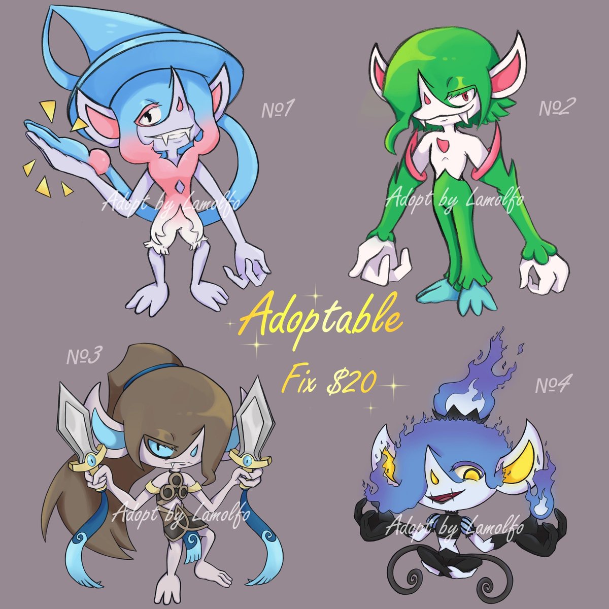 lamolfo's tweet photo. I decided to try my hand at creating adopts. I really like the appearance of Morgrems. They’re such funny goblins😄

If any of them catch your interest, you can buy them here:https://t.co/JWjTgFWy4B

#adopt #pokemon #morgrem #chandelure #honedge #hatterene #gallade #adoptaple https://t.co/Vm3036xN7L
