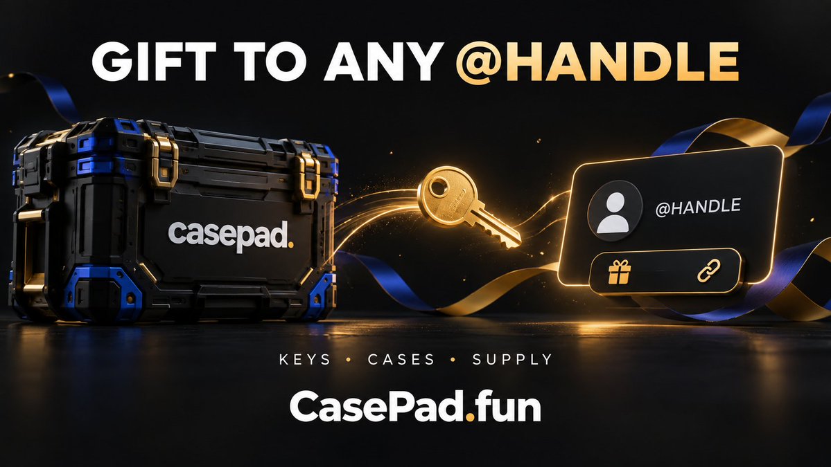 CasePadFun's tweet photo. Your next case key could be a gift to an @handle

Building X Handle Gifts: send funded keys, case entitlements or coin supply. Only the verified X account can claim. Supported on iOS and Android - our next release.

Who gets the first gift? 10 person supply giveaway when the features launches! Stay tuned...

https://t.co/gXZEoZkEBg
0x03de80661ac0766ad1da66e024b9e4cc91af407a