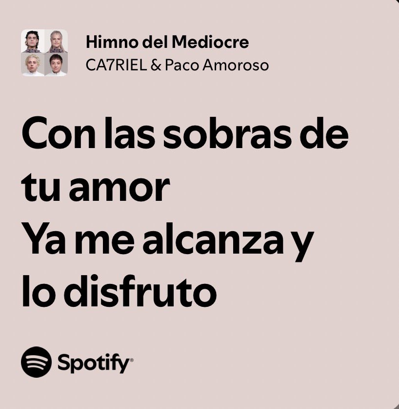 SleepARG's tweet photo. 9. Himno del Mediocre - CA7RIEL &amp; Paco Amoroso https://t.co/DzlT1DF6Uc