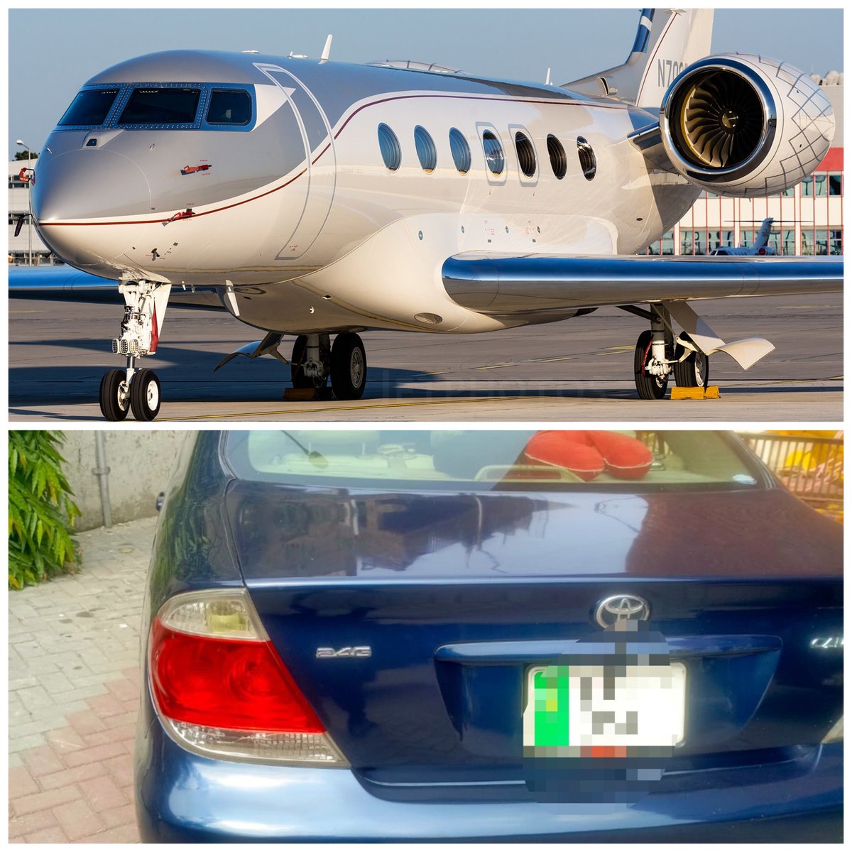 KaliwalYam's tweet photo. عمران خان کی بہن 2007 ماڈل پرانے Toyota گاڑی میں سفر کرتی ہے جبکہ نواز شریف کی بیٹی 11 ارب روپے کے جہاز پر سفر کرتی ہے جو عوام کے پیسوں سے خریدا ہے https://t.co/CVERPUCsmR