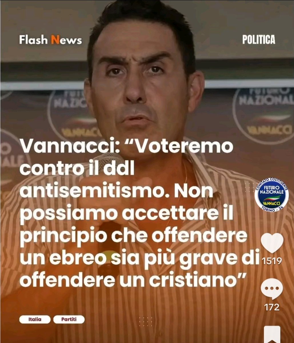 sconnesso_'s tweet photo. #Vannacci : "voteremo CONTRO la legge antisemitismo.

NON  possiamo accettare il principio che offendere un ebreo sia più grave di  offendere un cristiano" https://t.co/OLmDRth0g8