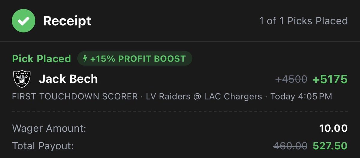 GhostEVplays's tweet photo. ๐ Courtside NFL 1st TD Boost
๐ +5175 Jack Bech
Playing: 0.05 Unit Promo Max
#courtside #sports #nfl #football https://t.co/YImbX9DbH3
