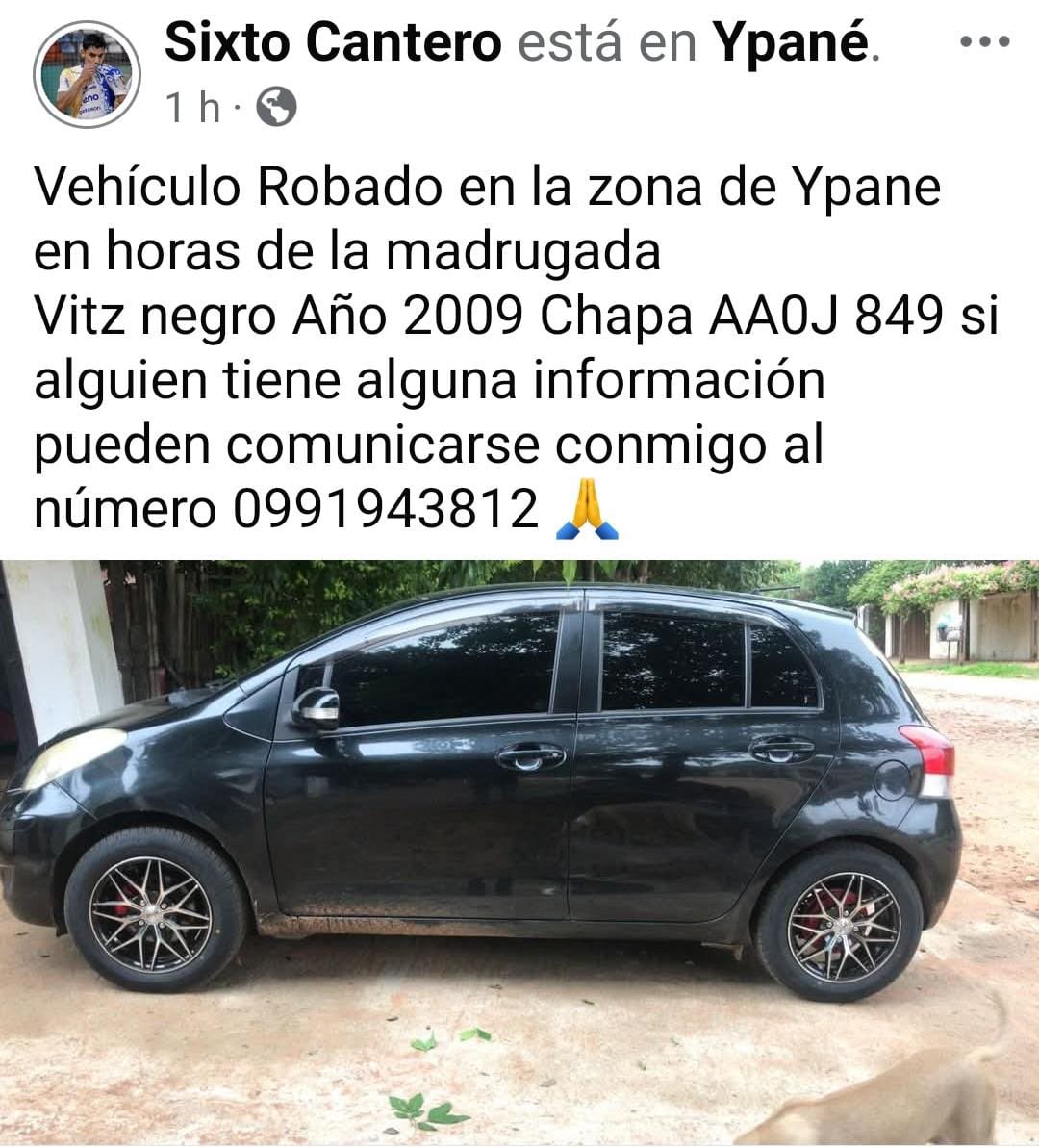 Raulbogarin's tweet photo. 🚨HURTÓ EL AUTO DE UN FUTBOLISTA Y SE CRUZÓ CON DOS LINCES.

-Las cámaras de circuito cerrado muestran cómo el autor, segundos después de llevarse el vehículo, se cruza con dos agentes del Grupo Lince y sigue su camino como si nada hubiera pasado.
-La víctima es Sixto Cantero (29), defensor de la selección paraguaya de fútbol playa, los Pynandi. 
-Espera recuperar su único medio de movilidad: un Toyota Vitz negro, año 2009, chapa AAOJ 849.

📍 Ypané.