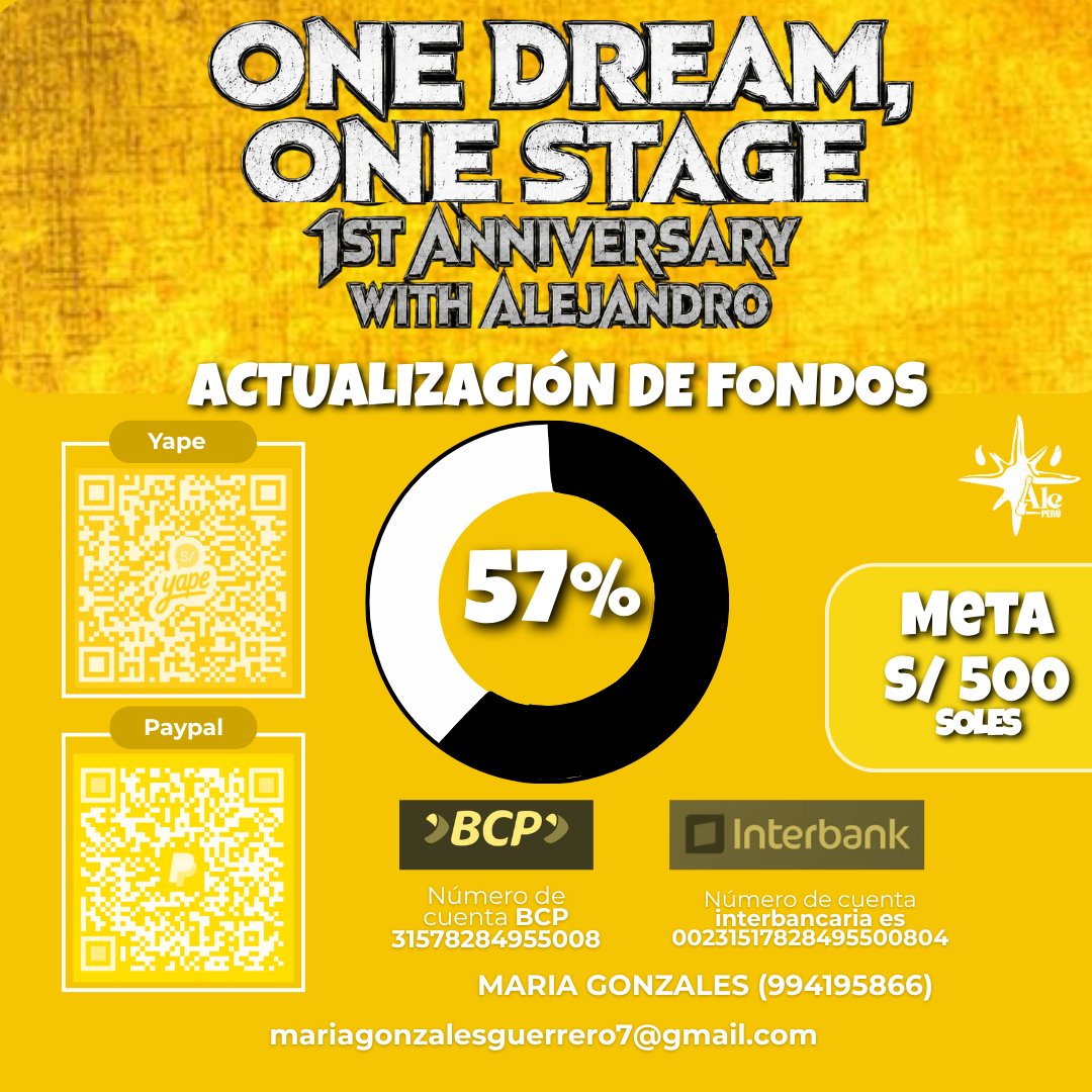 alearamburupe's tweet photo. 🚨 "ONE DREAM, ONE STAGE" 🚨

— Update de las donaciones: Se cuenta ya con el 57% de la recaudación para el proyecto truck led! 🚛 ✨

Muchas gracias por el apoyo^^ recuerden que cada aporte, independiente del monto, nos acerca más al objetivo 🤍

💳 Métodos de aporte
Yape: 994195866
BCP: 3157828495500
CCI: 00231517828495500804
PayPal: mariagonzalesguerrero7@gmail.com 

(Titular: Maria Belen Gonzales Guerrero) 

🔗 Form: https://t.co/NMKIozo6wp

#OneDreamOneStageWithAle #1stAnniversaryWithAlejandro #AlejandroAramburu #SantosBravos