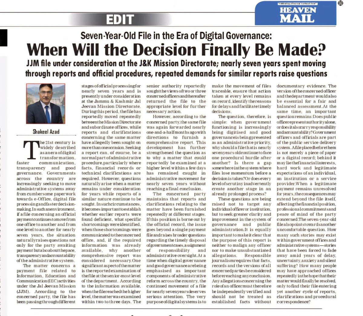 azad_shake37559's tweet photo. This long-pending matter has already been brought to the notice of the concerned authorities. Kindly take cognizance, examine the delay, and ensure time-bound redressal.

@OfficeOfLGJandK @CM_JnK @JKSamadhan @MoJSDoWR
#JalShakti #JJM #JammuKashmir https://t.co/0Ypn3gVh2h