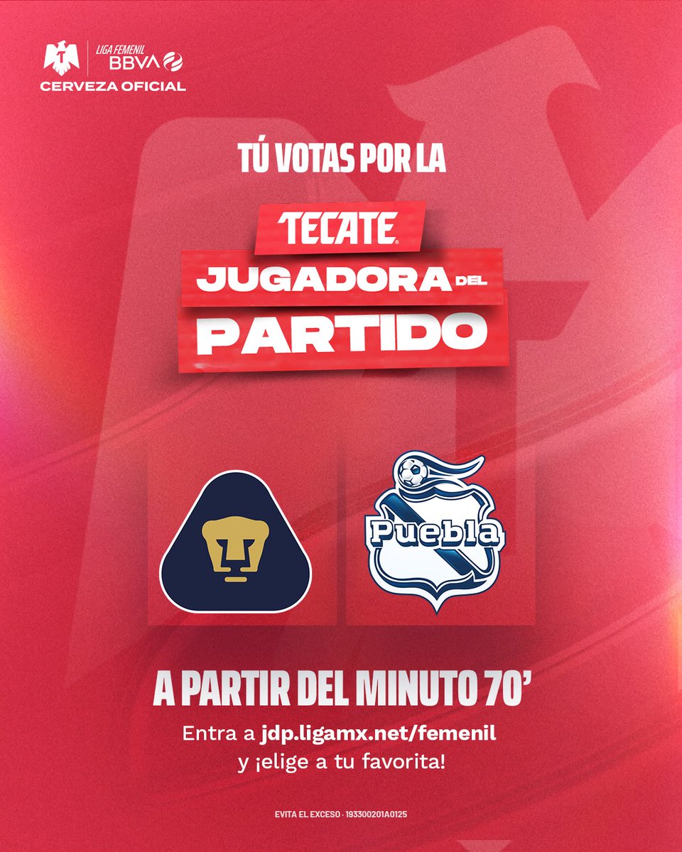 LigaBBVAFemenil's tweet photo. 🚨🌟 ¡TU VOTO PUEDE HACER LA DIFERENCIA!
Es momento de elegir a la #TecateJugadoraDelPartido del duelo entre Pumas 🐾 y Puebla 🎽. ⚽️🔥
🗳️ ¡VOTA POR TU FAVORITA AQUÍ! 👇🏼
https://t.co/bhitXD4EtP
@cervezatecate
#VotaciónTecateJDP | #UNAMvsPUE | #TecatePorTi | #LFDS https://t.co/5YzsgGaBbP
