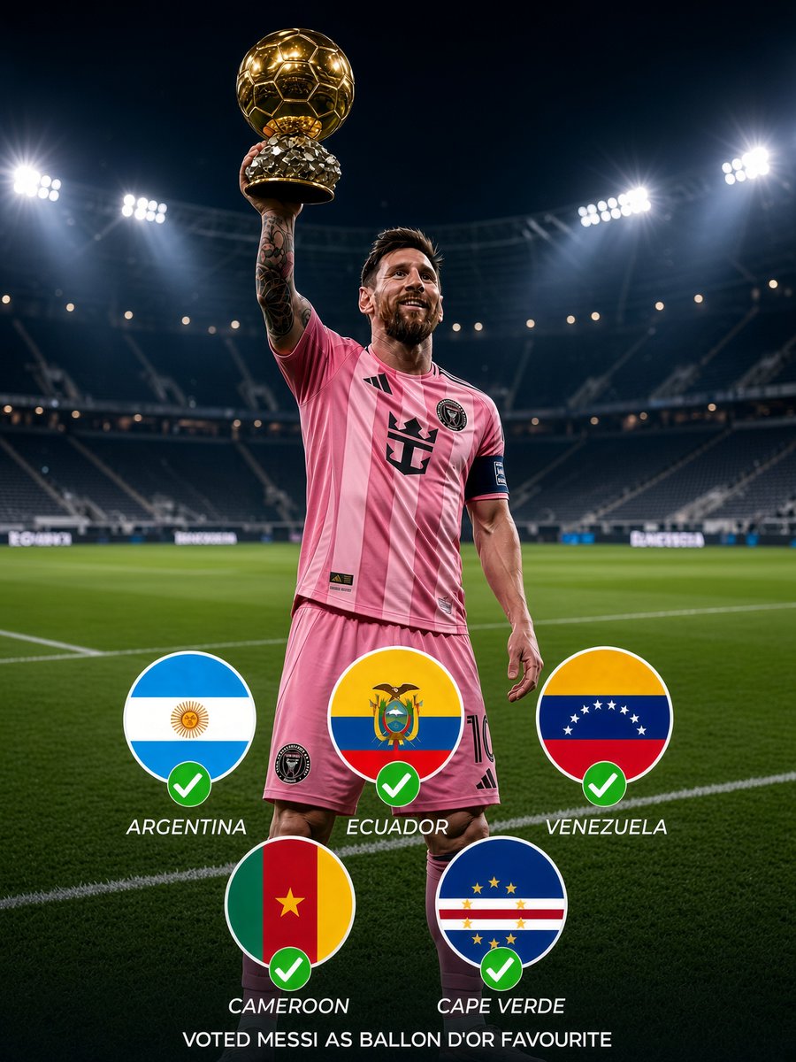 psg__chief's tweet photo. 🚨Countries that have confirmed their 2026 Ballon D'or votes in favor of Lionel Messi :

Argentina 🇦🇷
Ecuador 🇪🇨
Venezuela 🇻🇪
Cameroon 🇨🇲
Cape Verde 🇨🇻 https://t.co/IzUgeNXt2i