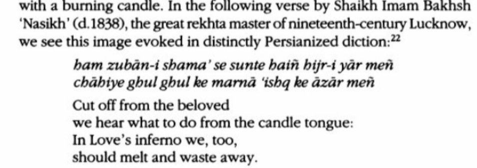 Intiflare_06's tweet photo. The candle flame is its tongue. By demonstration it ‘speaks’ or shows what a pure-hearted lover (‘ashiq) should do: stand vigil, waiting for the beloved, until it burns itself out. The poet uses “we” (bam) to include all lovers, suggesting that everyone should follow the example https://t.co/8fv3jwY68G