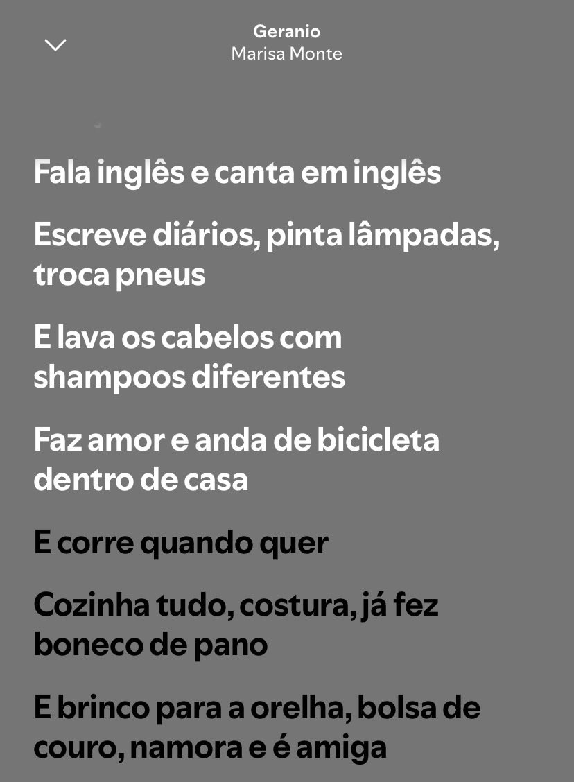 szmiell's tweet photo. me sinto curada quando penso que a marisa monte escreveu gerânio pensando em mim (só esqueceu que eu não namoro nem sei nadar oikk) https://t.co/O3cdHNeADM