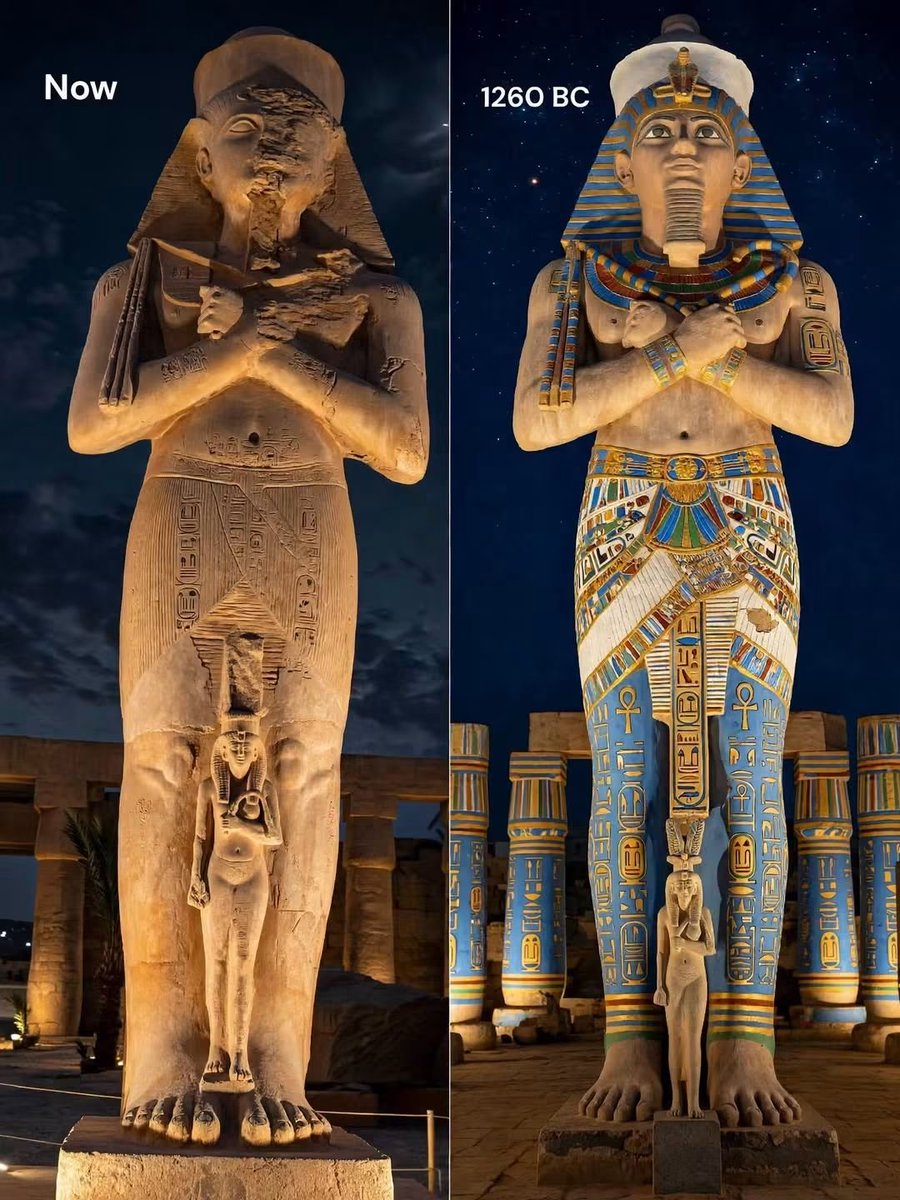 mshaban375's tweet photo. Statue of Ramses II at Karnak Temple: The Past (Imagined portrait) and Now https://t.co/Hq3Jeoi8dB