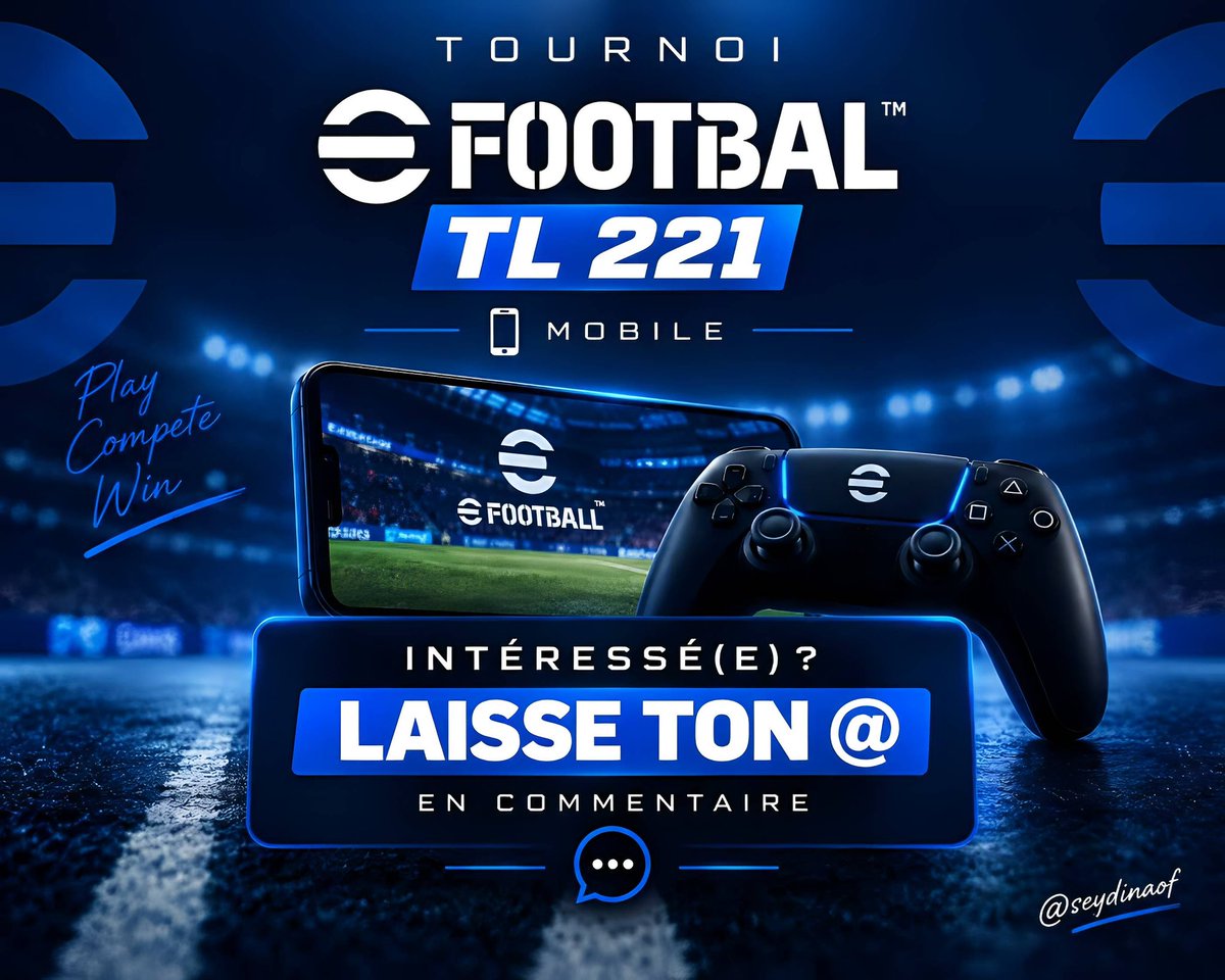 seydinaof's tweet photo. On prépare un tournoi eFootball Mobile entre passionnés de la TL 221 

Tu es chaud pour participer ? 🔥

Intéressé(e) ? Laisse ton arobase en commentaire et follow la page @ketket_sn , où le tournoi sera organisé

Qui est prêt à relever le défi ? https://t.co/Rp6qfOtpZ5