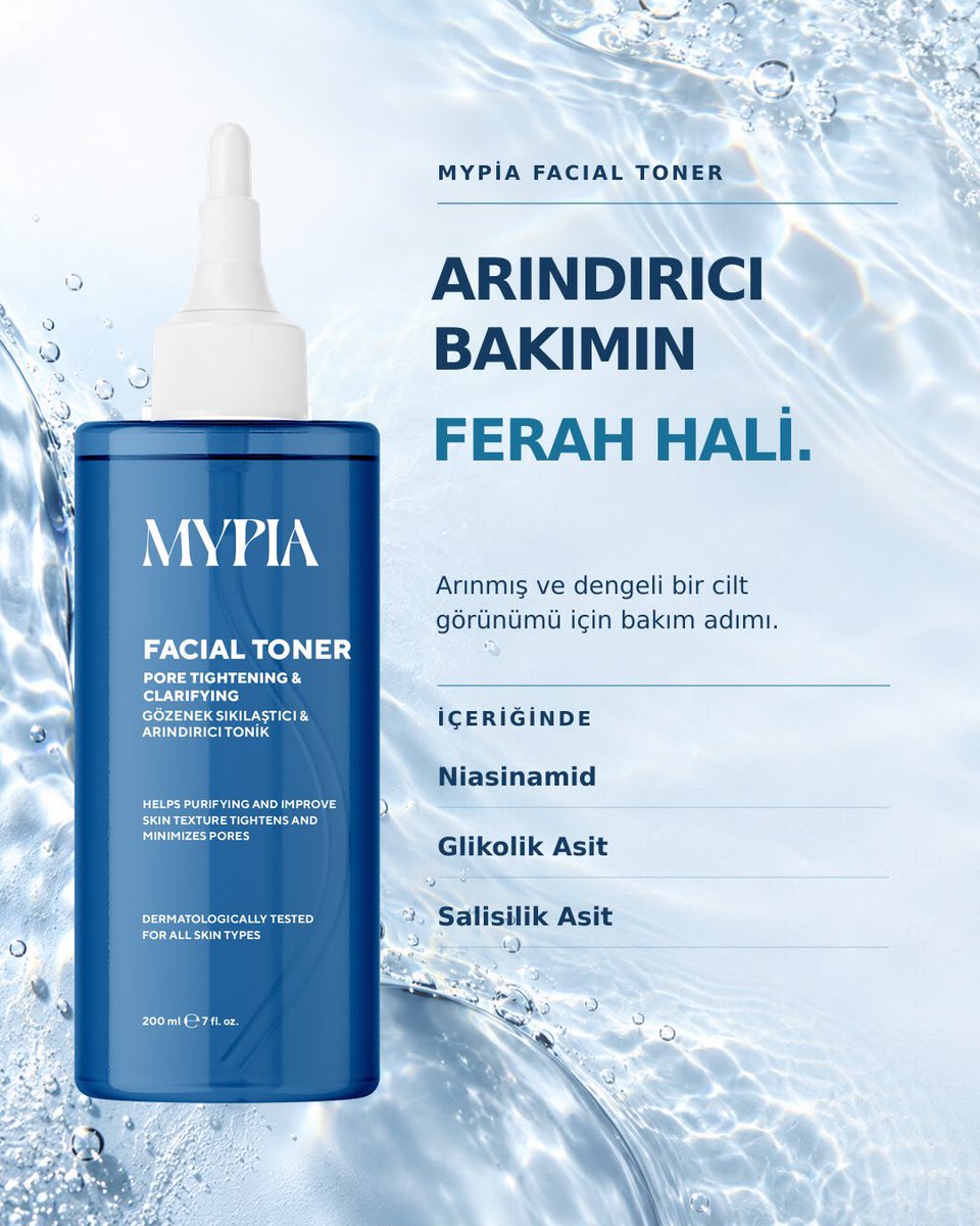 mypiacosmetics's tweet photo. 💧 Arınmış bir cilt görünümüne hazır mısın?
MYPİA Facial Toner ile ferahlığı rutinine taşı! ✨
✔️ Niasinamid, Glikolik & Salisilik Asit
✔️ Gözenek ve siyah nokta görünümüne bakım
✔️ Dengeli cilt görünümüne destek
Ferah bir dokunuş için MYPİA’ya rutininde yer aç. 💙
#mypia https://t.co/fnyk2KgPuH