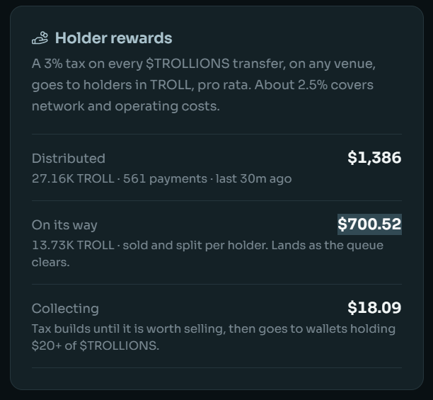 TrollionsTroll's tweet photo. Looks like @dexscreener messed it up adding the pair or something (showing @MeteoraAG and $SOL). You literally had one job...🤣

You can see $TROLLIONS pool is on @Raydium and paired to $TROLL. Will correct, but everything on-chain is fine.

Rewards are queued on @LaunchOnSF . https://t.co/yoO3NaqEWO