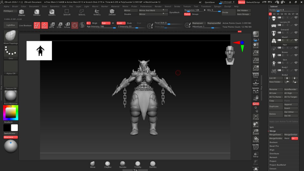 NikoTaurum's tweet photo. Day 4: A lot of small details, hair, high poly body, chains and barbed wire.

Didn't do any armor today:(

Please beware of some minor gore because of the barbed wire and visible bones https://t.co/qldu9Yj1Lm