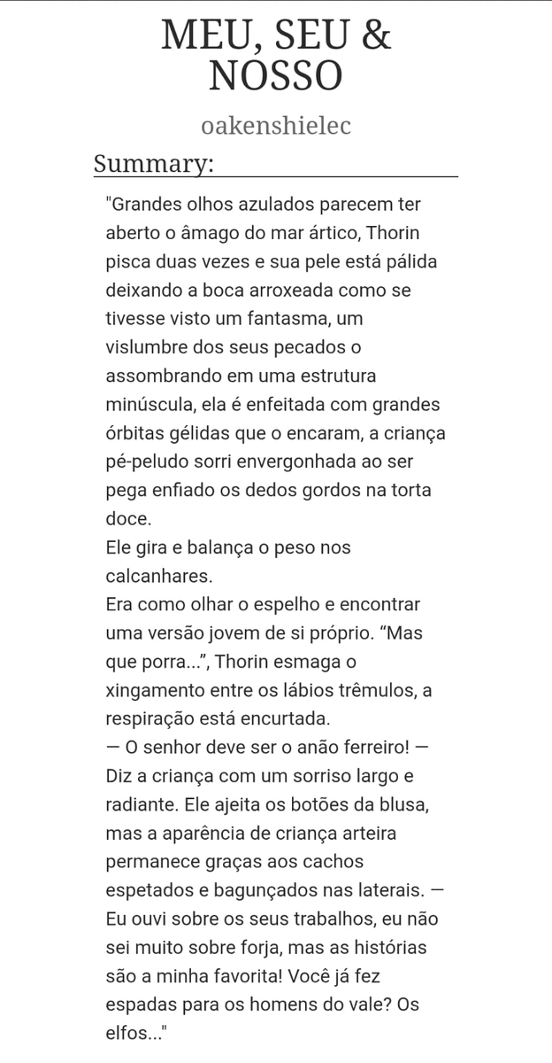 oakenshielec's tweet photo. "MEU, SEU &amp; NOSSO" finalmente foi publicada! é uma oneshort com uma dinamica omegaverse não tradicional! espero que vocês gostem, disponivel em:
ao3: https://t.co/PkqkDJNHXi
wattpad: https://t.co/Yzy1C0IJeX
#bagginshield #thilbo https://t.co/fsQYf6foFE