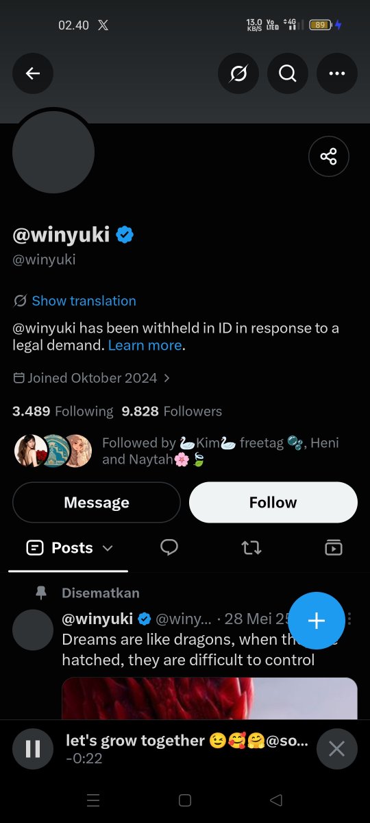 Beginningw0n's tweet photo. Hello guys, adakah kalian yang tahu tempe akun X nya @winyuki ini kenapa kura² guys?. Apa akun X nya tersebut melakukan pelanggaran serius di wilayah hukum Konoha ini??🤔🤔. Sehingga keterangan di profil akun X nya seperti itu??🧐🧐🧐 https://t.co/Hlr59lI2De