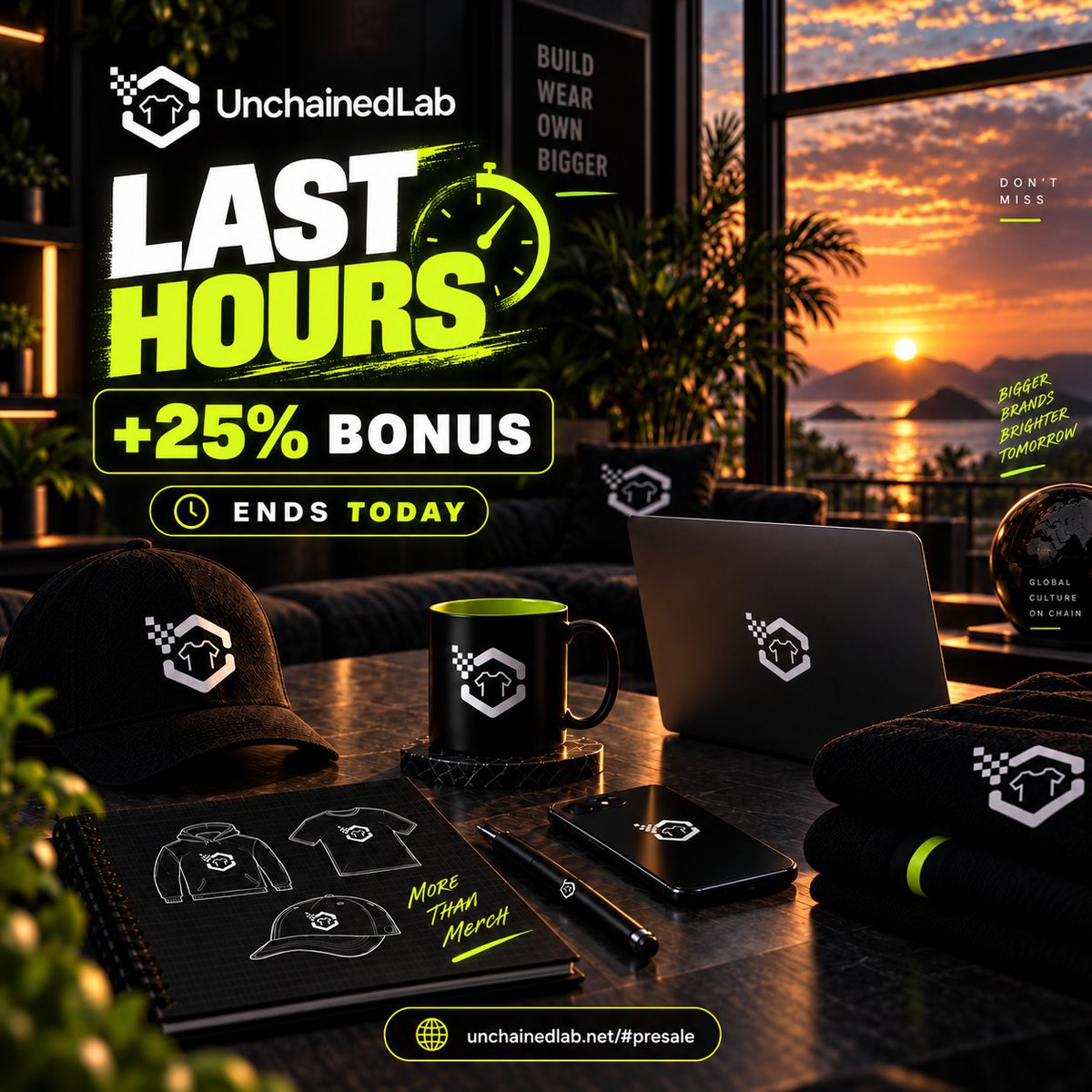 UnchainedLab's tweet photo. Only a few hours left to enjoy the +25% bonus. ⏳
Tomorrow, it’s too late.

Don’t miss this opportunity to join the UnchainedLab presale at the best bonus level. 🚀

🌐 https://t.co/D2XrbqEtdZ
CA: 0x5B7E30de82DaCb5D79D9ad789E698a082cBD5152

#UnchainedLab #Presale #Crypto #Web3 #OnChain